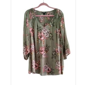 Torrid Green Flora 3/4 Sleeves Top Size 4